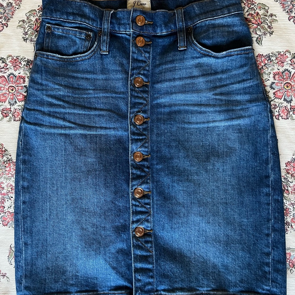 J crew button front denim skirt